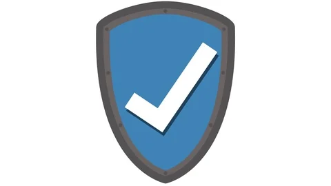 Shield icon protection concept with tick in and out animation blue Stock Footage 88709985