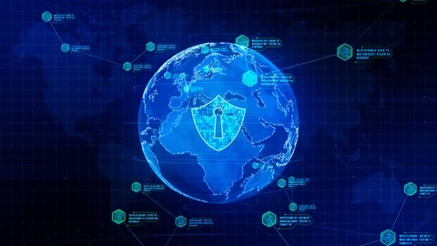 Shield icon on secure global network , Cyber security concept. Earth element Stock Footage 102534628