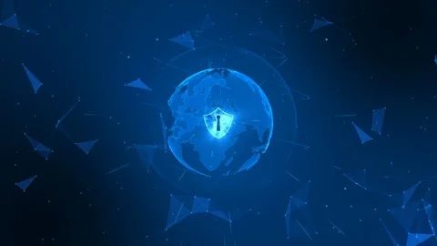 Shield icon on secure global network , Cyber security concept. Earth element Stock Footage 104033596