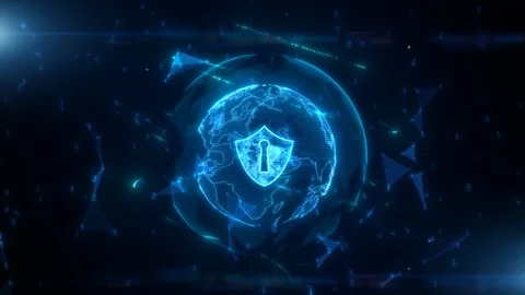 Shield Icon on Secure Global Network, Cyber security and information network Stock Footage 116938178