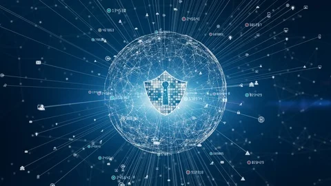 Shield Icon on Secure Global Network, Cyber security and information network Video stock 119505279