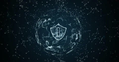 Shield icon on secure global network, Cyber security and information network Stock Footage 141120255