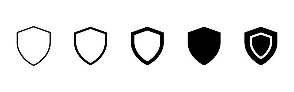 Shield icon set. Protection and defense symbols. Security, safe and guard s.. Stock Illustration