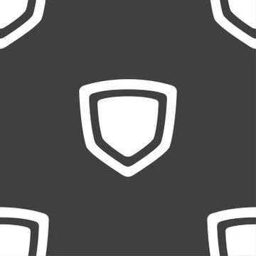 Shield icon sign. Seamless pattern on a gray background. Vector Stock Illustration