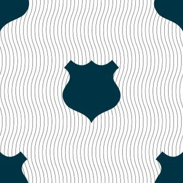 Shield icon sign. Seamless pattern with geometric texture. Stock Illustration