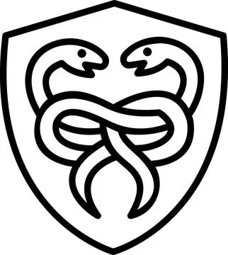 Shield icon with two snake reptiles Stock Illustration