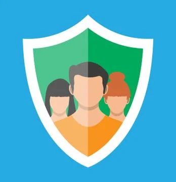 Shield icon with user silhouette symbol. Stock Illustration