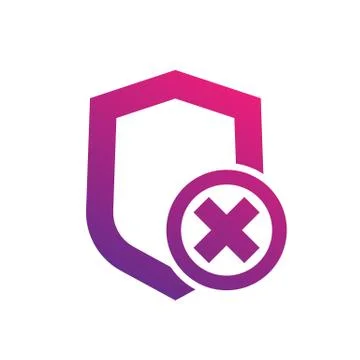 Shield icon on white, insecure, unprotected, security removed, vector illustr Stock Illustration