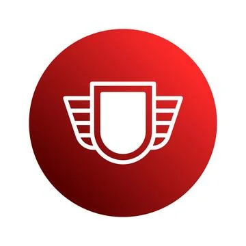 Shield icon with wings design in a red circular background for security and.. Stock Illustration