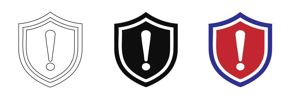 Shield Icons with Exclamation Marks for Security Warning Icon Set Stock Illustration