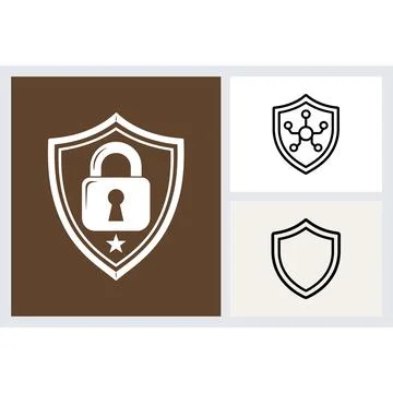 Shield icons with padlock and network circuit symbols Stock Illustration