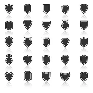 Shield icons with reflect on white background Illustrazione stock