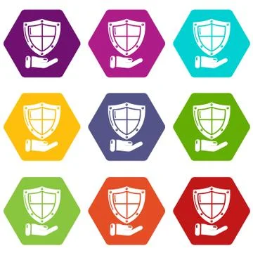Shield icons set 9 vector Illustrazione stock