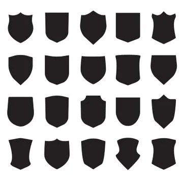 Shield icons set. Different black shield shapes on white background. Vector  Stock Illustration