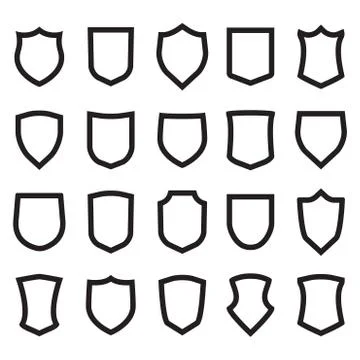Shield icons set. Different shield shapes. Vector shield frames. Stock Illustration
