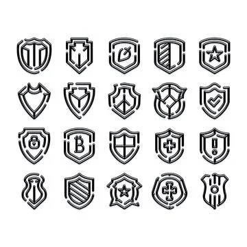 Shield icons vector set providing protection and security concepts Stock Illustration