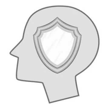 Shield inside human head icon monochrome Stock Illustration