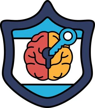 A shield with a key and a brain on it Stock Illustration
