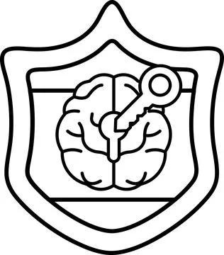 A shield with a key and a brain on it Stock Illustration
