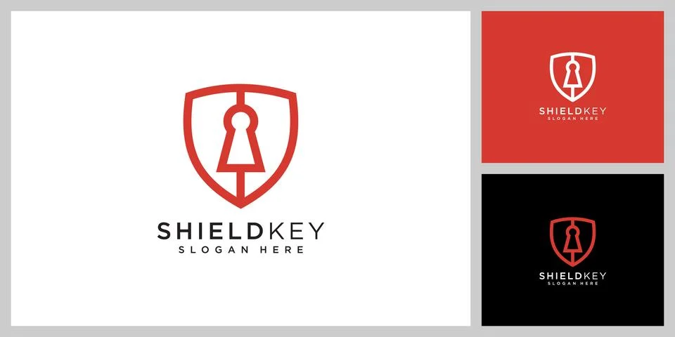 Shield key logo vector design line style Stock Illustration