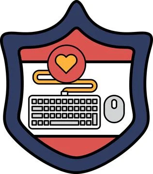 A shield with a keyboard and mouse on it Stock Illustration