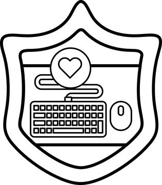 A shield with a keyboard and mouse on it Stock Illustration