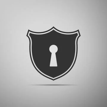 Shield with keyhole icon isolated on grey background. Protection and security 库存插图