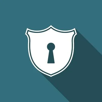 Shield with keyhole icon isolated with long shadow. Protection and security Stock Illustration