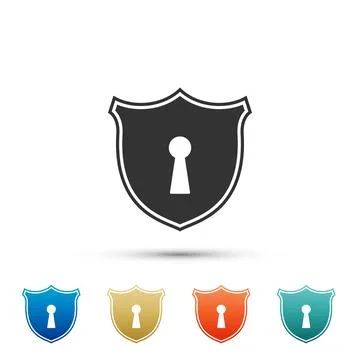 Shield with keyhole icon isolated on white background. Protection and secur.. Stock Illustration