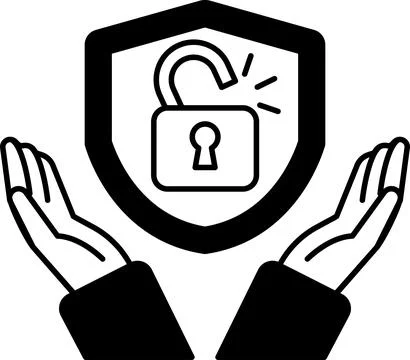 A shield with a keyhole in it and two hands holding it Stock Illustration