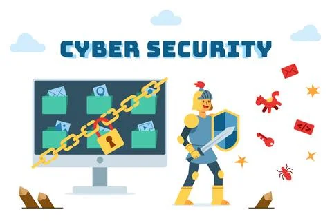 Shield Knight Securing From Cyber Attack Stock Illustration