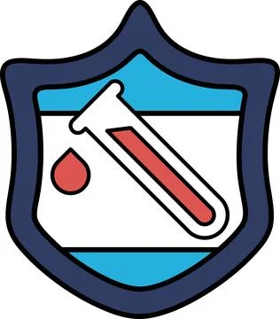 A shield with a lab test tube and a droplet of liquid on it Stock Illustration