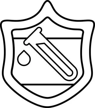 A shield with a lab test tube and a droplet of liquid on it Stock Illustration