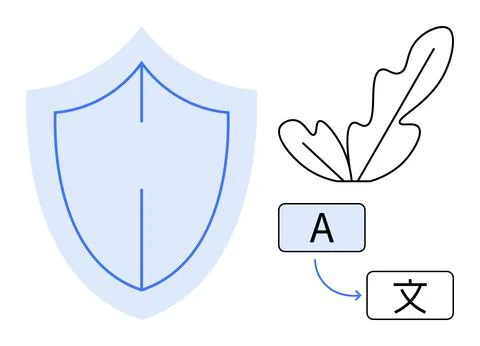 Shield with Leaf, Language Concept, Multiple Scripts Collection, Translatio.. Stock Illustration