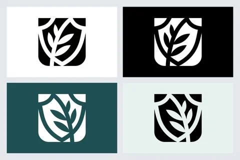 Shield Leaf Logo Design Icon Set Stock Illustration
