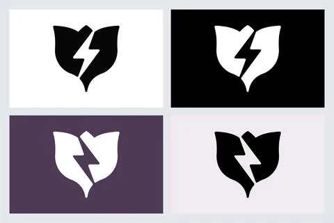 Shield with Lightning Bolt Logo Icon Set Stock Illustration