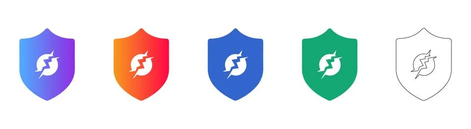 Shield with Lightning Crack Icon Set icon set Stock Illustration