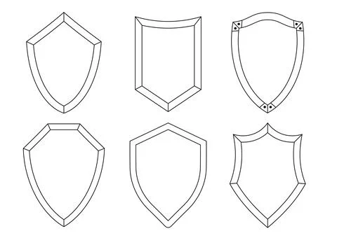 Shield line art vector icon protect and security outline symbol set. Stock Illustration