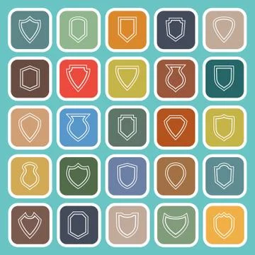 Shield line flat icons on blue background Stock Illustration