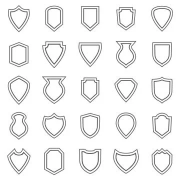 Shield line icons on white background Stock Illustration