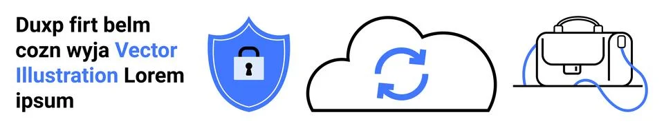 Shield with Lock, Cloud with Sync Symbol, Bag with Headphones for Security .. Stock Illustration
