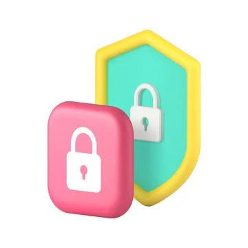 Shield with lock data protection privacy security safety identification 3d ic Stock Illustration