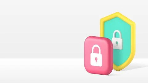 Shield with lock data protection privacy security safety identification banne Stock Illustration