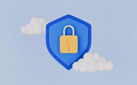 Shield with lock, Data security access concept 3d illustration Stock Illustration