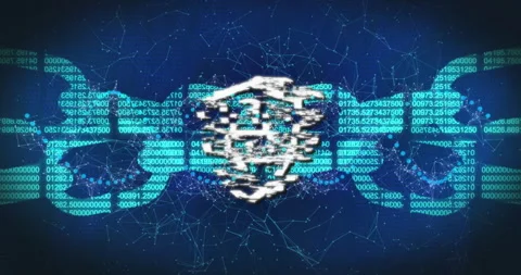 Shield with lock icon and binary code over digital network connections Stock Footage 307661704
