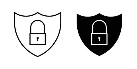 Shield lock icon collection in black, Line icons, flat symbols Stock Illustration