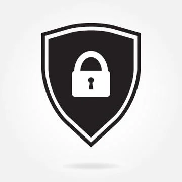 Shield with lock icon or sign isolated on white background. Web security symbol  Stock Illustration