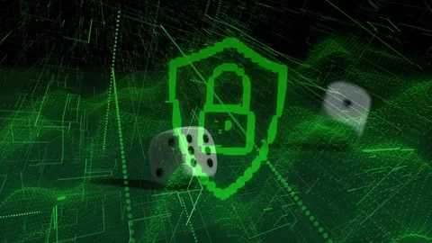 Shield lock staying center while finger nudging die sends dice rolling over Stock Footage 328684833