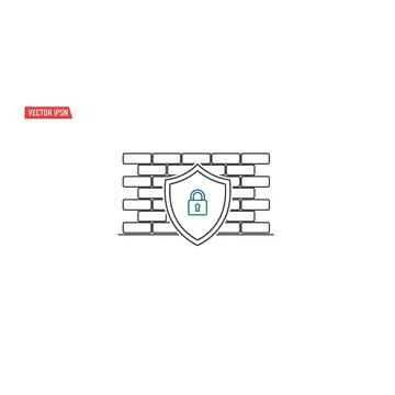 Shield logo on brick wall with green icon and Stock Illustration