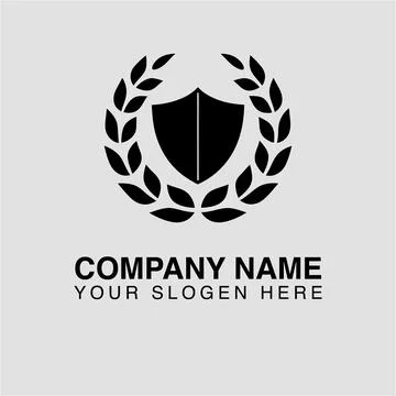 Shield logo design black and white security emblem laurel wreath vector Stock Illustration